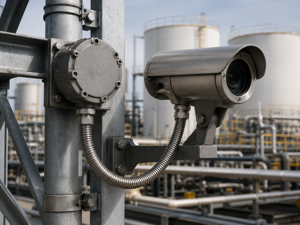 Explosion-proof camera junction box and flexible tube installation